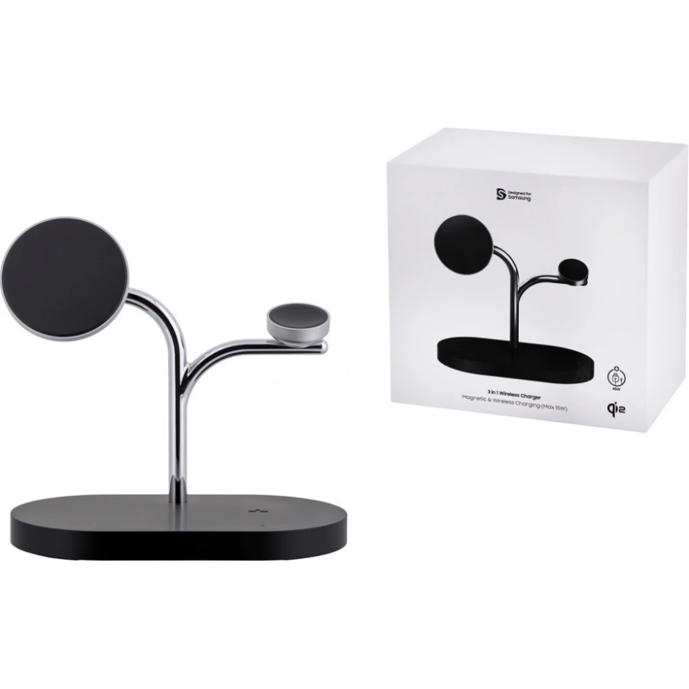 Samsung 3-in-1 Magnetic Qi2 Wireless Charger (Phone, Watch & Buds) – Black PWU024WIABW GP-PWU024WIABW